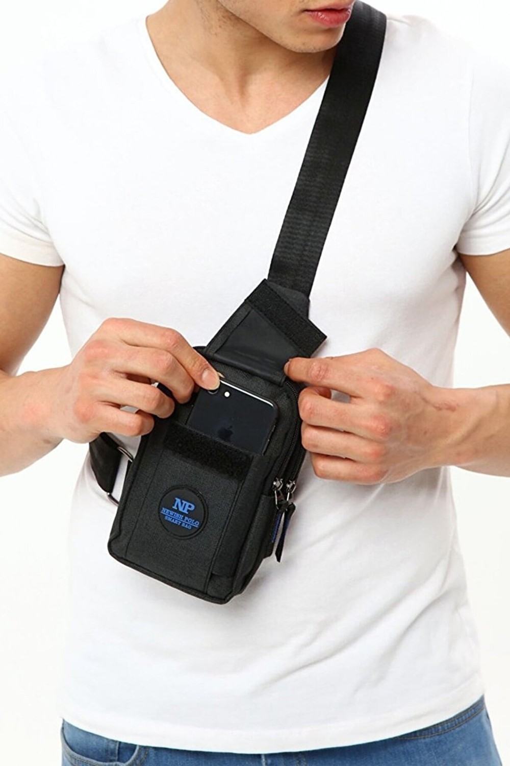 Avca Unisex Keten Telefon Bölmeli Bel ve Çapraz Omuz Çanta görsel 2