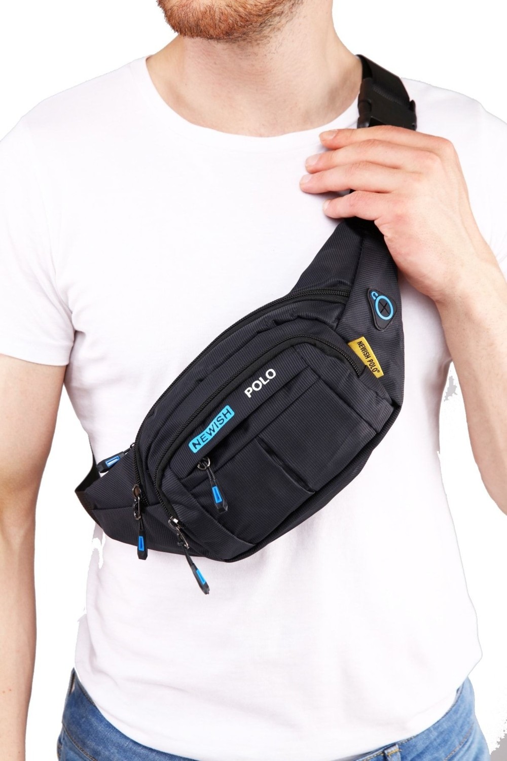 Av A Dos Siyah Unisex Suya Dayanıklı Kulaklık Çıkış Çapraz Askılı Omuz Spor Bel Çanta Günlük Yürüyüş Outdoor görsel 4