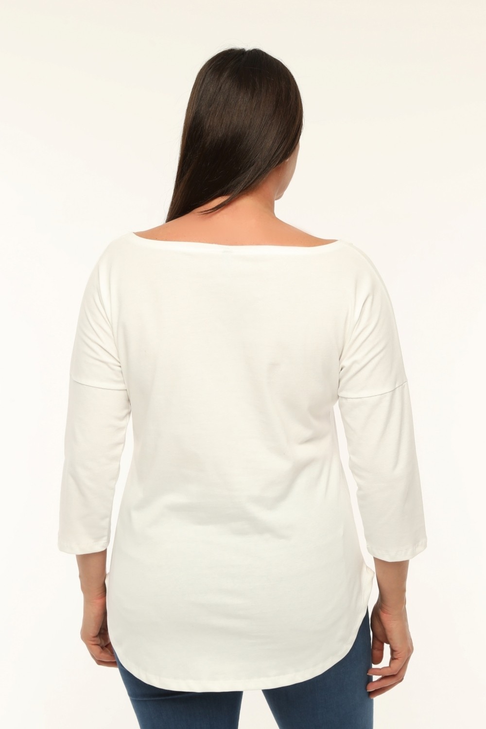 Curvy Trend Büyük Beden Geniş V Yaka Yarım Kol Oval Yırtmaç Bluz görsel 4