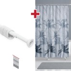 Tropik Home Banyo Perdesi Askı Hediyeli Palmiye Desen 180X200CM Tek Kanat Duş Perdesi, Renkli Banyo Duş Perdesi