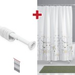 Tropik Home Banyo Perdesi Papatya Çiçek Desen Duş Perdesi, Askı Aparatı Hediyeli 180X200 C Halkalı Duş Perdesi