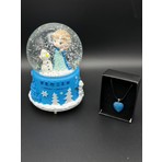 Mirabella Gift Frozen Temalı Büyük Boy Müzikli Işıklı Otomatik Kar Püskürtmeli 15 cm Kar Küresi ve Doğaltaş Kolye