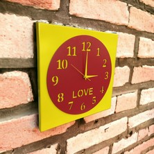 Ahşap 3D Sarı Kırmızı Love Taraftar Salon Ofis Duvar Saati 40*40 cm Camsız