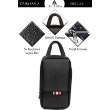 Avca Dos Erkek Siyah Deri Tıraş Seyahat Kozmetik Portföy Bakım El Çanta Günlük Clutch