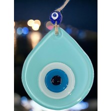 Orta Boy Turkuaz Damla Desen Nazar Boncuklu Duvar Dekoru Cam Duvar Süsü