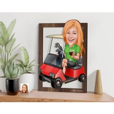 Bk Gift Kişiye Özel Kadın Golfcü Karikatürlü 3D Ahşap Tablo-5, Sevgiliye Hediye, Arkadaşa Hediye, Doğum Günü Hediyesi