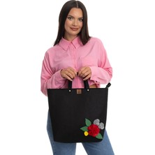 DileKolay El Yapımı Büyük Boy El Çantası -Kırmızı Karanfil -40X35CM