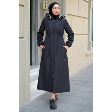 Hafsa Mina Tam Boy Büyük Beden Mont Siyah HM2286