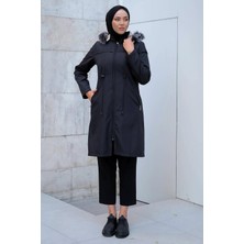 Hafsa Mina Yıldızlı Içi Kürklü Mont Siyah HM2288