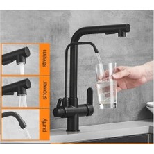 Mutfak Evye Bataryası Dual Flow Su Arıtma Çıkışlı Yeni Tasarım Siyah Fiskiyeli 5 Yıl Güvence