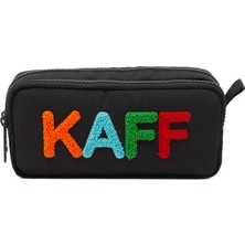 Kaff 01108 Siyah Su Geçirmez Bondit Kumaş Peluş Baskılı Çift Gözlü Kalemlik Kalem Kutusu