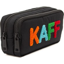 Kaff 01108 Siyah Su Geçirmez Bondit Kumaş Peluş Baskılı Çift Gözlü Kalemlik Kalem Kutusu