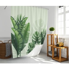 Tropik Home Banyo Duş Perdesi Tropikal Desen Yeşil Dijital Baskılı Banyo Perdesi, Tek Kanat HALKALI-180X200 cm