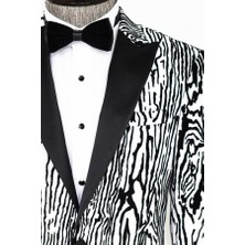 Wessi Slim Fit Zebra Desen Beyaz Erkek Smokin Ceket