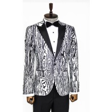 Wessi Slim Fit Zebra Desen Beyaz Erkek Smokin Ceket