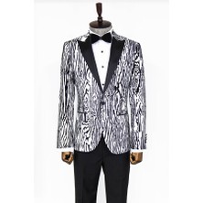 Wessi Slim Fit Zebra Desen Beyaz Erkek Smokin Ceket