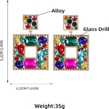 Fsfyb Küpe Moda Renkli Elmas Serisi Alaşım Elmas Cam Elmas Çok Katmanlı Kare Küpeler Kadın Trend Parti, Kırmızı (Yurt Dışından)
