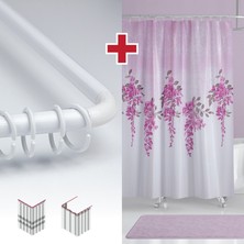 Tropik Home Sümbüllü Çiçek Desen Banyo Perdesi Askı Hediyeli 180X200CM Tek Kanat Duş Perdesi, L Boru Hediyeli
