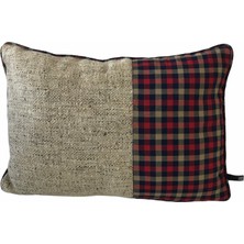 Jwk Home Kırmızı Ekoseli ve Hasır Kumaşlı Kırlent Kılıfı (35X45)