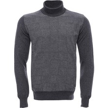 Wessi Antrasit Renk Desenli Yarım Balıkçı Yaka Triko