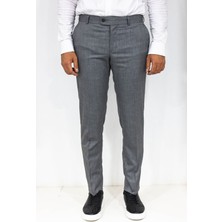 Wessi Dar Kesim Kendinden Desenli Koyu Gri Erkek Kumaş Pantolon