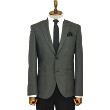 Wessi Kendinden Desenli Slim Fit Sivri Yaka Gri Erkek Ceket