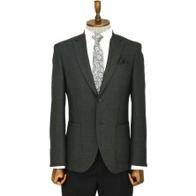 Wessi Kendinden Desenli Slim Fit Sivri Yaka Antrasit Erkek Ceket