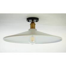 Riolight  Retro,rustik,vintage Beyaz Başlık 1XE27 Eskitme Duylu Metal Plofonyer Avize Şapka ÇAPI:38CM