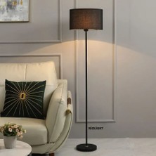 Riolight  Rustik,vintage,retro3 Siyah Metal Gövde Siyah Kumaş Başlık 1XE27 Lambader Köşe Lambası