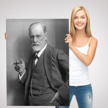 Doğal Tercih Sigmund Freud Elinde Puro ile Siyah Beyaz Fotoğrafı Kanvas TABLO-5238