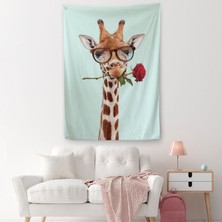 Harita Sepeti Ağzında Gül Olan Gözlüklü Zürafa Duvar Örtüsü - Halısı-6080