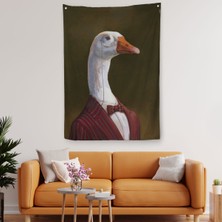Harita Sepeti Gözlüklü Insan Vücutlu Kaz Pop Art Duvar Örtüsü - Halısı-5245 