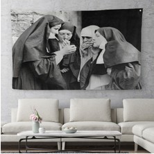 Harita Sepeti Sigara Içen Rahibeler Vintage Fotoğraf Duvar Örtüsü Halısı Siyah Ve Beyaz Duvar Örtüsü Halısı 5376