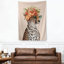 Harita Sepeti Kokoş Çıta, Çiçek Taçlı Sosyetik Çita Duvar Örtüsü - Halısı -6049