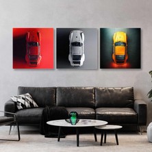 SML Tablo Efsane Klasik Arabalar  Üçlü Kare Kombin 3lü Set Kanvas Tablo