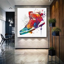 SML Tablo Kırmızı Spor Ayakkabı Sulu Boya Efektli Kare Kanvas Tablo
