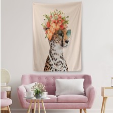 Harita Sepeti Kokoş Çıta, Çiçek Taçlı Sosyetik Çita Duvar Örtüsü - Halısı-6322