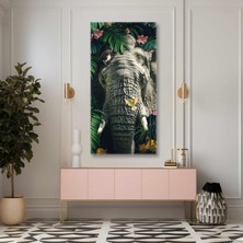 SML Tablo Yeşilliklerin Içinde Fil Pembe Çiçekler Hayvan Boyuna Dikey Kanvas Tablo