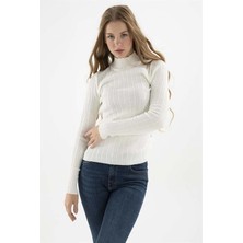 Fashion Friends Kadın Yarım Balıkçı Kazak 23K0389K1 Ekru