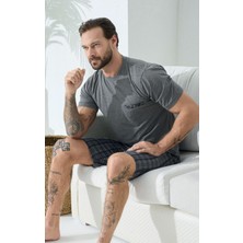 Kly Pijama Kly 9409 Sıfır Yaka Ekoseli Şort Pijama Takım