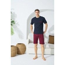 Kly Pijama Kly 9409 Sıfır Yaka Ekoseli Şort Pijama Takım