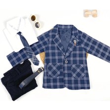 The Simple Luxury Erkek Bebek Çocuk Mavi Ekose Lüx Takım Elbise