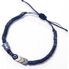 Funny Takı Baykuş ve Ok Şeklinde Hematit Taşlı Siyah Nazar Boncuklu Küp Miyuki Unisex Bileklik