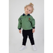 Harika Kids Erkek Bebek Çocuk İki İplik Kumaş Orta Kalınlık Polo Yaka Örme Basic Alt Üst Eşofman Takımı