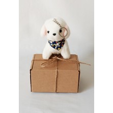 Peluş Köpekli Anahtarlık - 12 cm - Fularlı - Beyaz - Doğum Günü Hdys - Çanta Süsü - Oyuncak