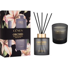 Cenes  Orchid Reed Diffuser 200 ml + Candle 200 G Gift Set/ Çubuklu Oda Kokusu+Mum Hediye Seti