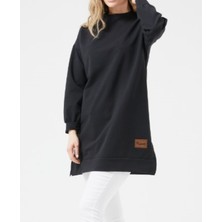 Zy Plus Siyah Sıfır Yaka Tunik Sweatshirt