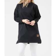 Zy Plus Siyah Sıfır Yaka Tunik Sweatshirt