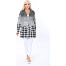Mia Butik Büyük Beden Gri Siyah Desenli Hırka