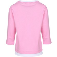 Luess Kız Çocuk Love Baskılı Ekru Garni Detaylı Uzun Kol Pembe T-Shirt